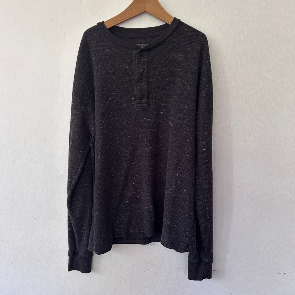 Aeropostale Y2K Henley Shirt Mens Small Gray Waffle Knit Thermal Long Sleeve